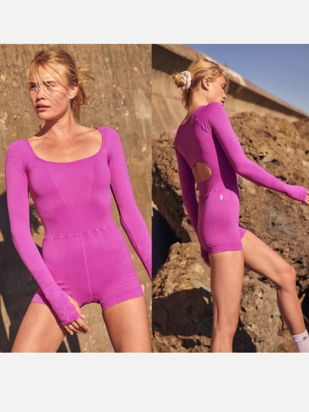 Free People Movement Good Karma Long Sleeve Runsie Magenta
